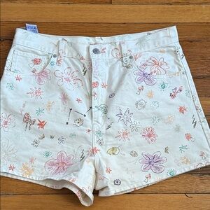 Levi's White Floral Print Jean Shorts